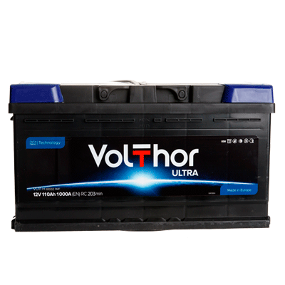 Акумулятор легковий VOLTHOR 6СТ-110АзЕ ULTRA 12B 110Ah 1000A плюс справа (R+) кальцієвий (Ca/Ca) 394X175X190мм (VU11H 301010)